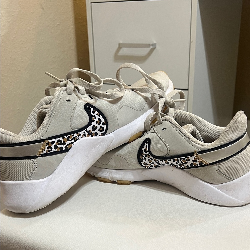 Nike Athletic Shoes with Leopard Print and Cream Accents